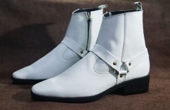 Giày boot nam da trắng da bò thật. Mã số: B166