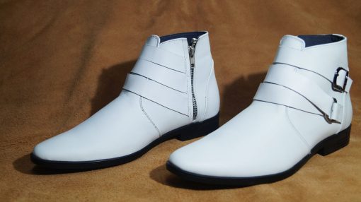 Giày boot nam màu trắng da bò thật. Mã số: B174 - Hình ảnh 4