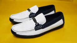 Giày mọi nam màu xanh trắng da bò thật. Mã số: M134