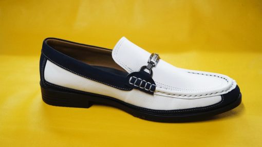 Giày mọi nam màu trắng phối xanh da bò thật. Mã số: M139 - Hình ảnh 3
