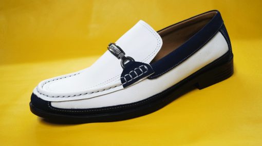 Giày mọi nam màu trắng phối xanh da bò thật. Mã số: M139 - Hình ảnh 2
