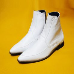 Giày boot nam màu trắng mũi nhọn da bò thật. Mã số: B248