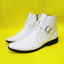 Giày boot da bò màu trắng da bò thật. Mã số: B278
