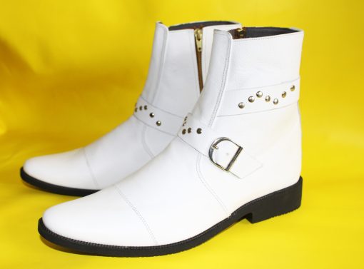 Giày boot da bò màu trắng da bò thật. Mã số: B279