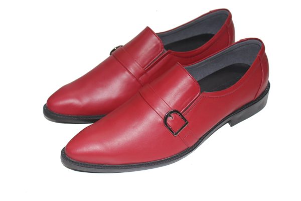 Giày Tây Nam Loafer Da Bò Màu Đỏ Mũi Nhọn. Mã Số: T375