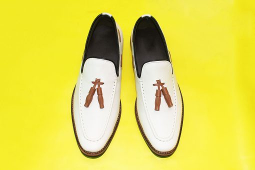 Giày Tây Nam Loafer Màu Trắng Da Bò Thật. Mã Số: T371